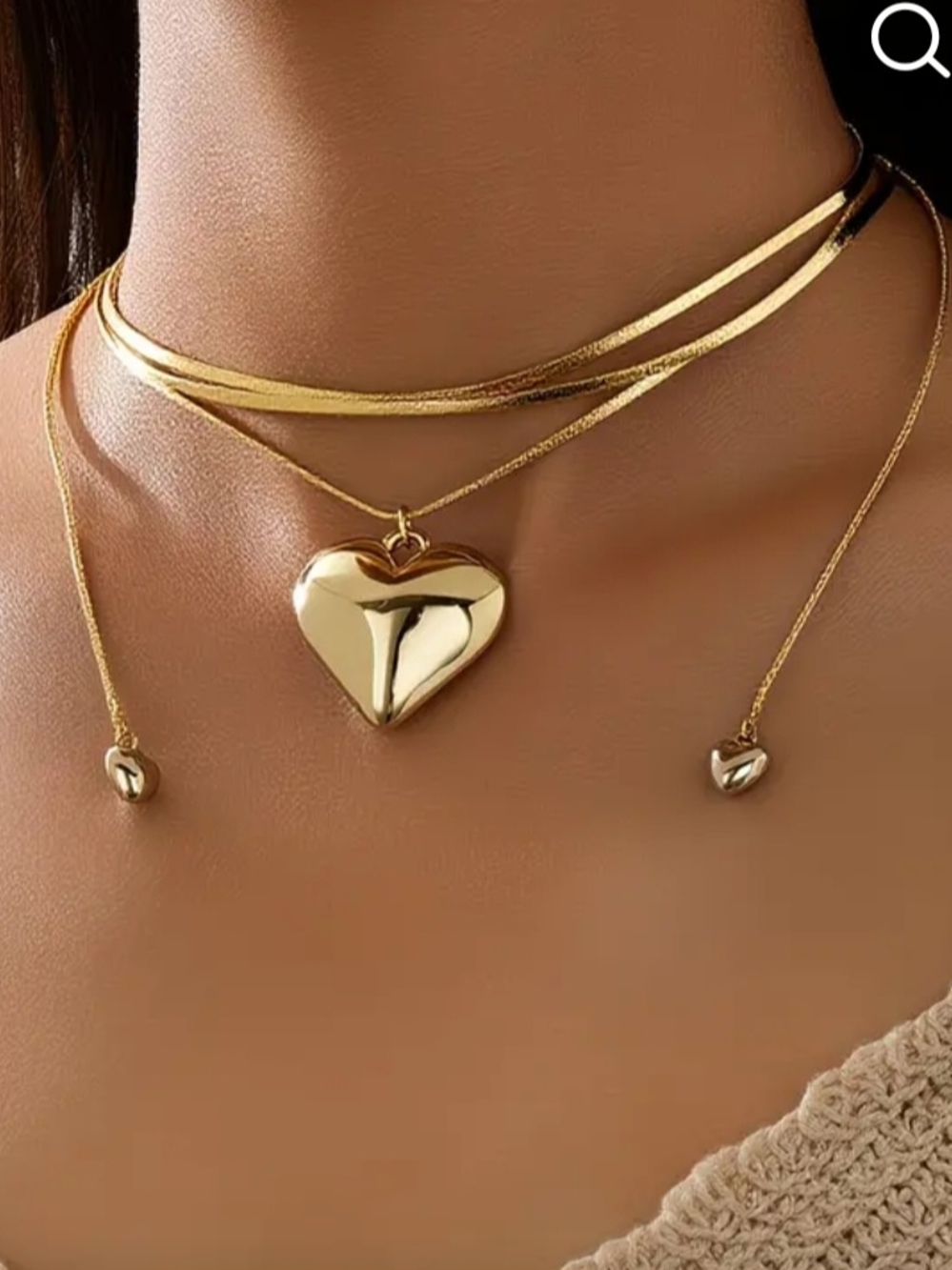 Gold Heart Pendant Layered Necklace - Women's Jewelry